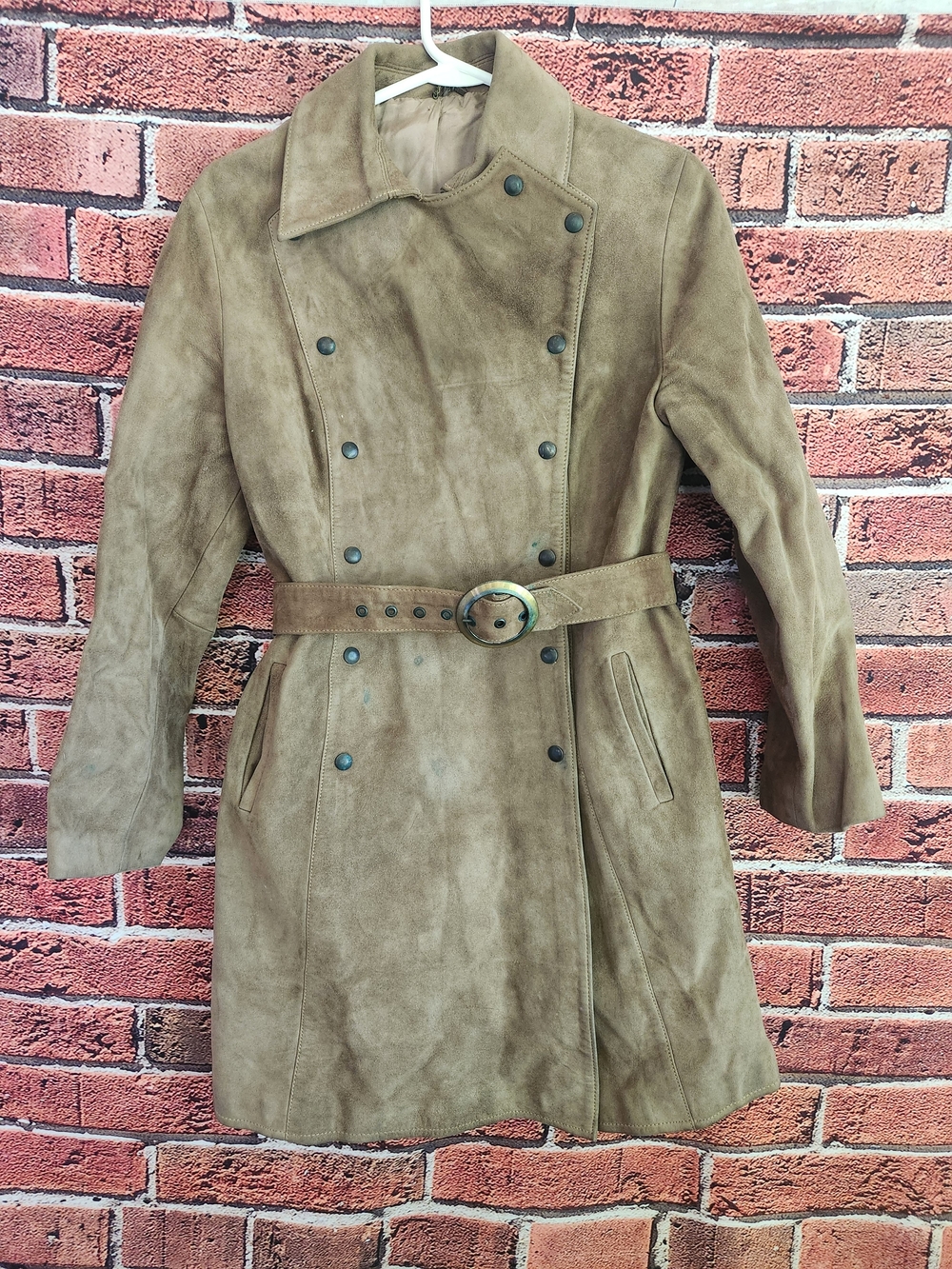 Vintage Tan Suede Belted Trench Coat - Women's